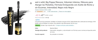 3 Unidades de wet n wild, Big Poppa Mascara, Volumen Intenso, Máscara para Alargar las Pestañas, Fórmula Enriquecida con Aceite de Ricino y sin Escamas por 8.16€