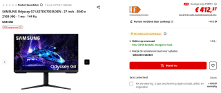 Samsung Oyssey G7 LS27DG702EUXEN - 4K IPS Monitor voor €412,37 bij de Mediamarkt