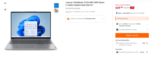 Portatil Lenovo ThinkBook 16 G6 ABP AMD Ryzen 5 7530U/16GB/512GB SSD/16" por 649€