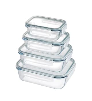 MAXHOME Set 4 fiambreras borosilic rectangulares 370-600-1000-1500ml de vidrio con tapas por solo 12,30€