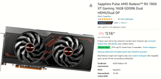 Sapphire PULSE AMD RADEON RX 7800 XT GAMING 16GB Videokaart voor €526 bij Amazon