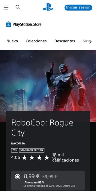 RoboCop: Rogue City PlayStation por 8,99€.