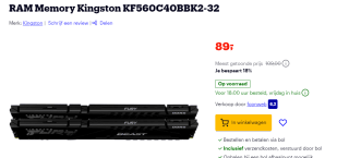Kingston DDR5 Fury Beast 2x16GB 6000 geheugenmodule voor €89 bij bol