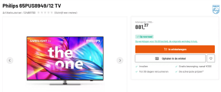 Philips The One 65PUS8949 Antraciet voor €881,37 bij Kamera Express