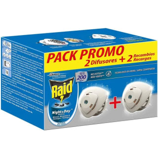 Raid Night & Day Aparato electrico anti moscas y mosquitos, 2 Difusor + 2 Recambio por 6,29€