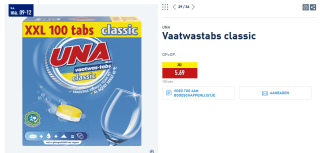XXL 100 UNA Vaatwastabs classic voor €5,69 bij de Aldi