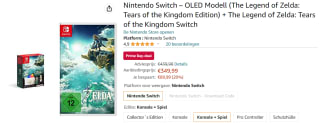 Nintendo Switch OLED Tears of the Kingdom Edition + game voor €349,95 bij Amazon.de