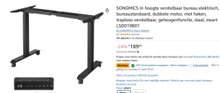 SONGMICS In hoogte verstelbaar bureau zonder blad voor €152 bij Amazon