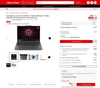 Portátil gaming Lenovo LOQ 15ARP9 15.6" Full-HD AMD Ryzen 7 7435HS 24GB RAM 1TB SSD GeForce RTX 4070 FreeDOS Gris por solo 917,55€