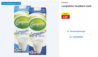 Campina Langlekker houdbare melk voor €0,89 bij de Aldi