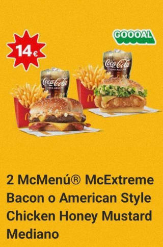 Solo hoy, 2 Mcmenus McExtreme, bacon o american Style,por solo 14€