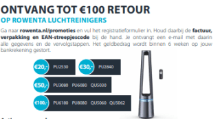 Tot €100 cashback op geselecteerde luchtreinigers van Rowenta