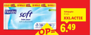 Floralys 20 rollen soft wc papier xxl-pack voor €6,49 bij de Lidl