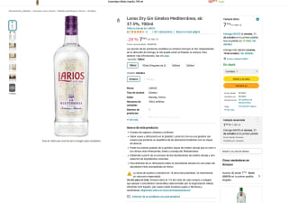 Ginebra Larios Dry Gin Mediterránea alc 37.5% 700ml por solo 7,79€