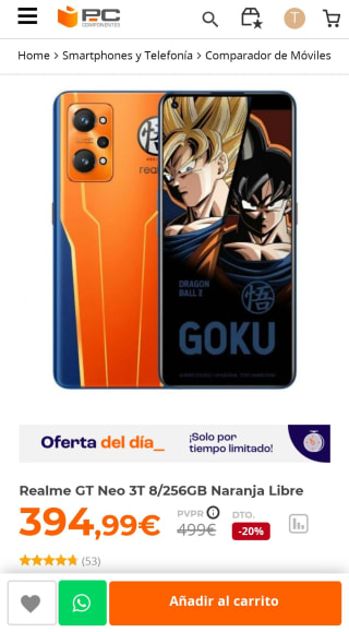 smartphone Realme modelo GT Neo 3T Dragon Ball 256GB + 8GB por 394,99€