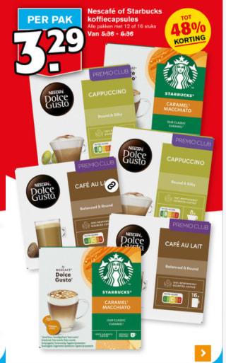 Nescafé of Starbucks koffiecapsules voor €3,29 bij Hoogvliet