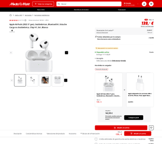 Apple AirPods 2022 3ª gen a tan solo 139€