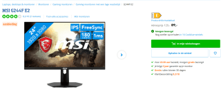 MSI G244F - Full HD Gaming Monitor - 170hz - 24 inch voor €89 bij Coolblue