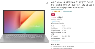 Asus VivoBook 17 X712EA-AU719W laptop voor €479 bij Amazon