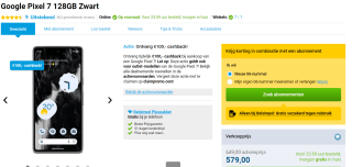 Google Pixel 7 (los toestel) voor €479 na cashback bij belsimpel