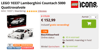 LEGO Lamborghini Countach 5000 Quattrovalvole voor €152,99 bij brickshop