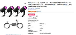 Philips Hue Lily Basisset Voordeelpakket van 4 Tuinspots (Antraciet) voor €273,69 met Amazon prime