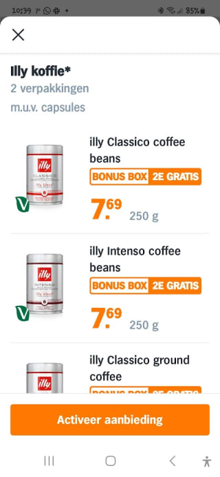 Alle illy koffiebonen 1+1 gratis bij de AH