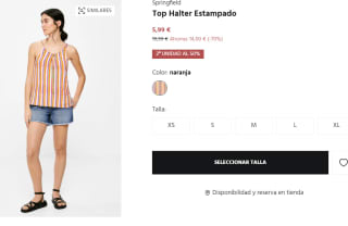 2 Top Halter Estampado para Mujer Springfield por 8.98€