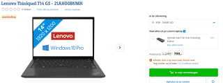 Lenovo ThinkPad T14 Gen 3 (21AH00BUMH) voor €799 bij Coolblue