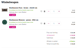 1+1 gratis op alle sierkussens bij Leen Bakker