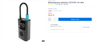 Minicompresor eléctrico CECOTEC Air Max por 10,47€