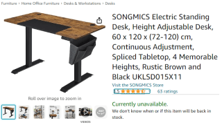 Shop a SONGMICS electric standing desk from Amazon as low as £115.99