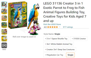 Shop LEGO Creator 3 in 1 exotic parrot from Amazon for £15