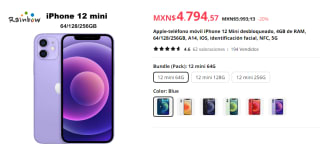 iPhone 12 Mini Black 64GB por $4,212 en AliExpress
