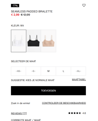 Beugelloze niet-voorgevormde bh voor €2,99 bij H&M