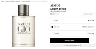 Giorgio Armani Acqua di Gio 100 ml - Eau de Toilette - Herenparfum voor €30 bij ICI Paris XL in België
