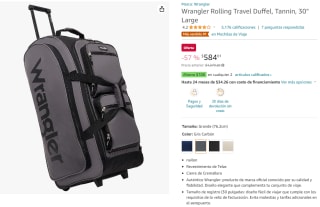 Wrangler Maleta Ruedas Travel Duffel Tannin 30" por $584 en Amazon