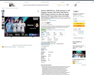 Hisense 100E7NQ Pro QLED Gaming TV 100" por 1.699,15€