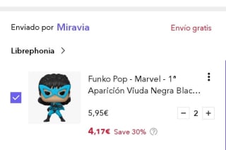 Pack de 2 Funko Pop Marvel 1ª Aparición Viuda Negra Black Widow 551 por 8,33€.