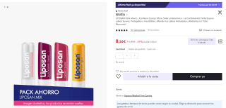 Bálsamo labial LIPOSAN Pack ahorro Contiene Cereza, Mora, Solar y Hialurónico por 8,26€