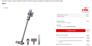 Aspirador escoba Dyson v15 Detect por 536€