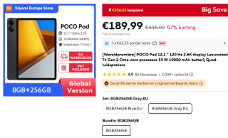 POCO Pad WiFi 8GB/256GB Grey voor €189,95 Aliexpress
