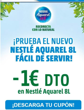 Cupón descuento 1€ en Nestle Aquarel 8l fácil de servir