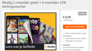Readly 2 maanden gratis + 6 maanden 15% kortingsvoucher voor 500 ing Punten