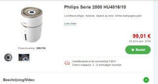 Philips series 2000 HU4816/10 - Luchtbevochtiger - Wit voor €99,01 bij Proshop