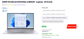 ASUS VivoBook D1503QA-L1BOLW - Laptop - 15.6 inch voor €654 bij Bol.com
