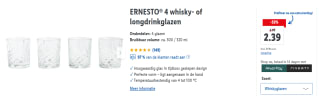ERNESTO 4 whisky- of longdrinkglazen ca. 300 / 320 ml voor €2,39 bij de Lidl