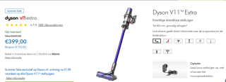Dyson steelstofzuiger V11 EXTRA voor €399 bij Dyson