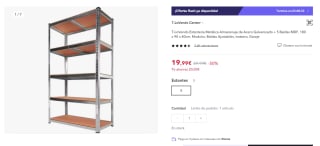 T-LoVendo Estantería Metálica Almacenaje de Acero Galvanizado + 5 Baldas MDF, 180 x 90 x 40cm por 19,99€