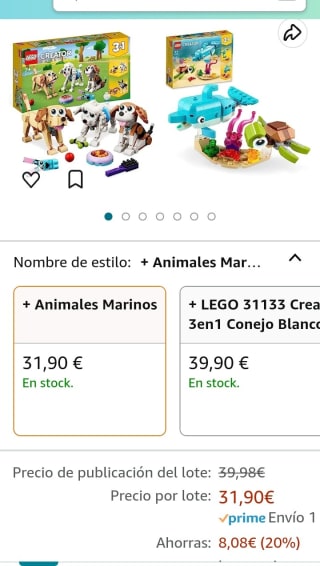 LEGO 31137 Creator 3 en 1 Perros Adorables + Creator Delfín y Tortuga, Animales Marino por 31,90€.